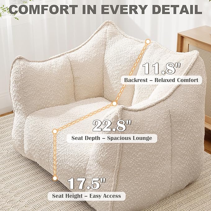 47.2 Inch Oversized 2 Piece Single Sofa Set Comfy Beanbag Chairs with Scratch-Resistant Pet-Friendly Chenille Modern Couch with Arms No Assembly Required Beige