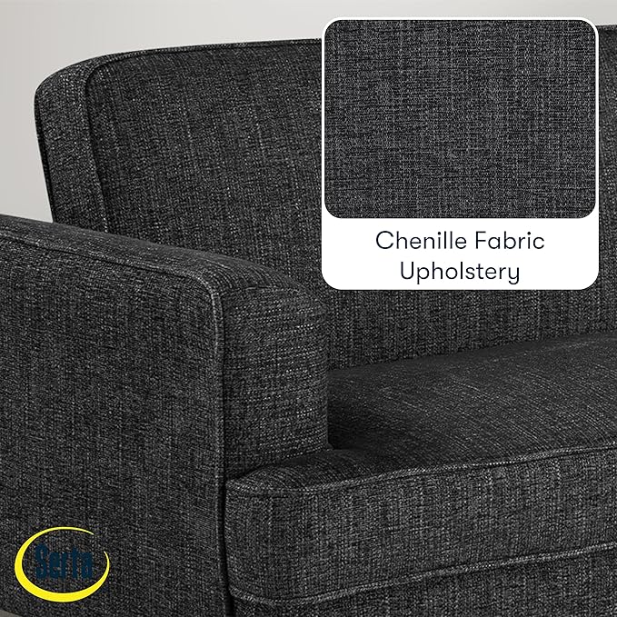 Serta® Paulsen 83.1 Split Back Convertible Futon Sofa Dreamcoil® Comfort FingerGuard® Pinch Point Protection Woven Polyester Fabric Black