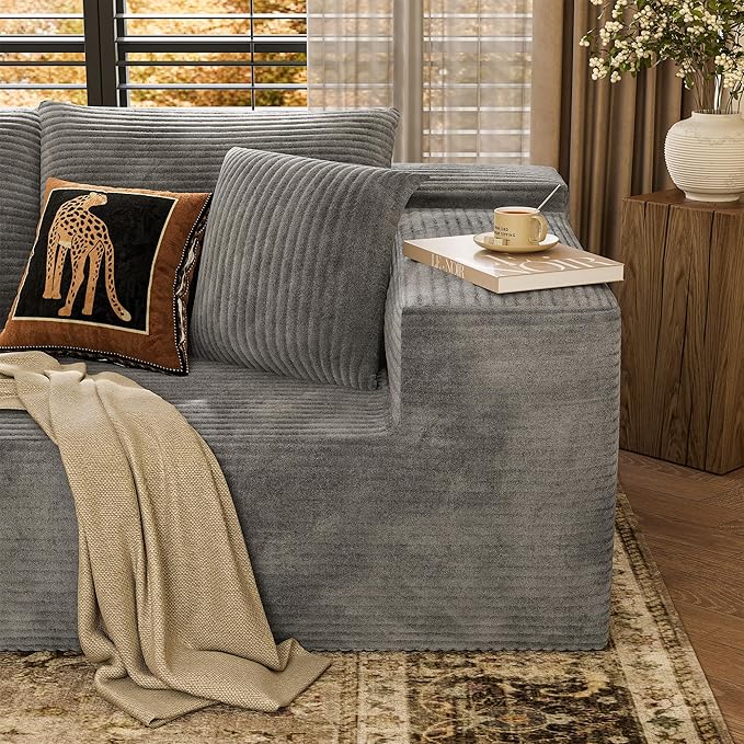 YESHOMY Boneless Couches for Living Room 108 Sectional Modular Sectional Sofa with Deep Seat Cloud Comfy Couch with L-Shape Chaise Easy Assembly (Corduroy Gray)