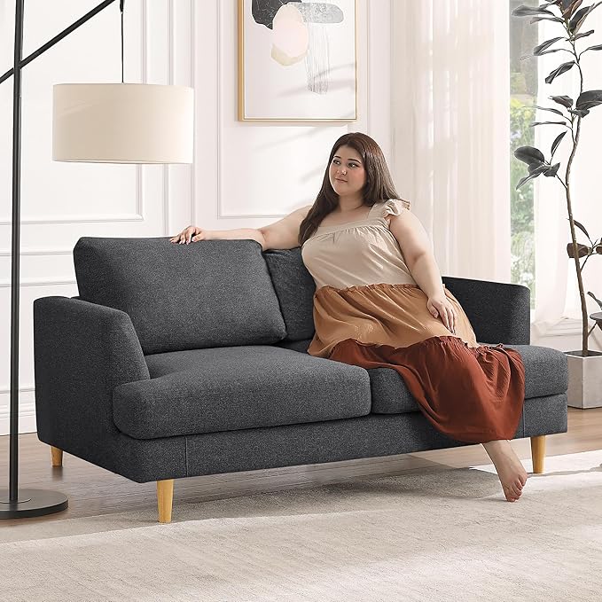 Loveseat Sofa 56 Small Couches for Small Spaces Mid Century Love Seat Couches for Living Room Upholstered 2-Seater Deep Couch for Bedroom Apartment Dark Grey
