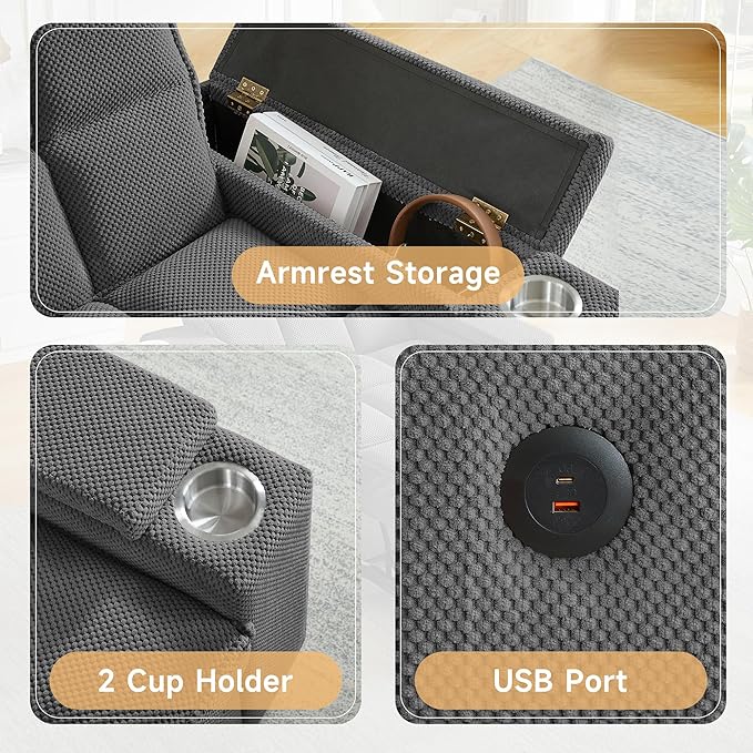 Large Size Convertible Sleeper Chair Futon Sofa Bed Comfortable thick cushion Single Sleeper Sofa Handheld storage and Adjustable Backrest | Reading Chair with Rotating small table (dark gray)