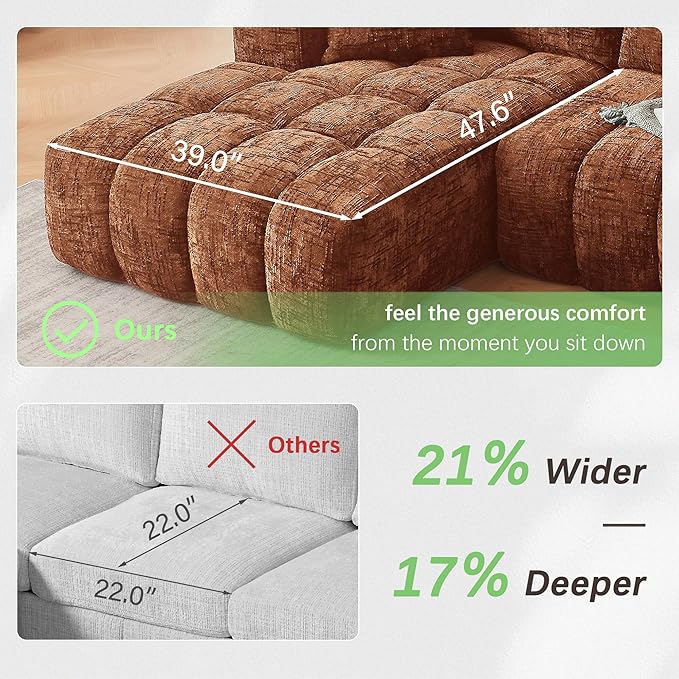 108 L-Shaped Sectional Sofa Compressed Boneless Cloud Couch with Left Chaise &amp Pillows Chenille Upholstered 4-Seater Modular Sofa for Living Room No Assembly Sienna Orange