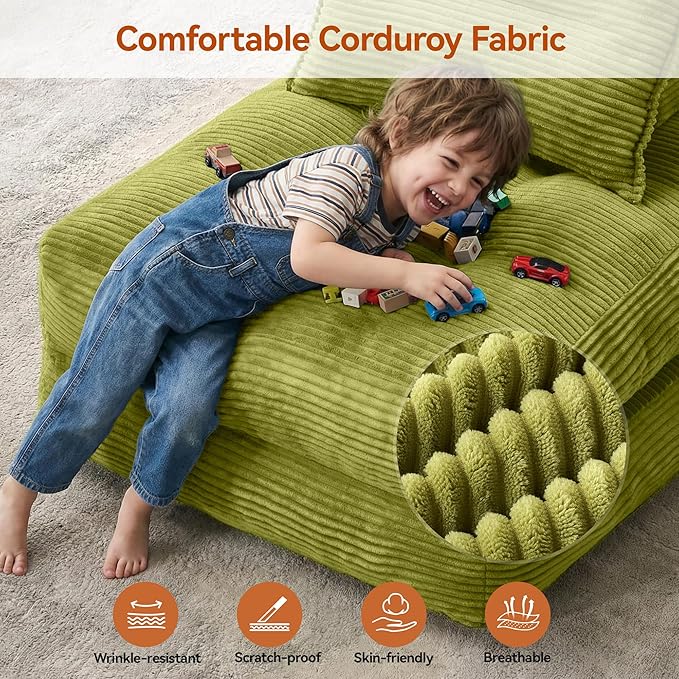 Folding Sofa Bed Fold Out Chair Bed with Pillow Convertible Sleeper Chair for Living Room/Small Spaces Foldable Lazy Sofa Bed Floor Chair Comfy Corduroy Couch Bed Pistachio Green