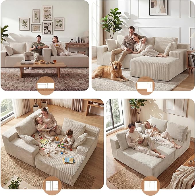 Cloud Sectional Boneless Couches for Living Room Modular L Shaped Couch with Deep Seat Oversized Right Facing Chaise Memory Foam Compressed Spineless 3 Seater Sofa for Apartment Taupe | No Assembly