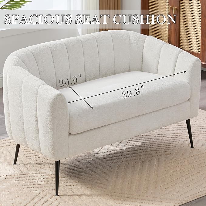 Aoiy &amp Wifon 50.2'' W Upholstered Loveseat Sofa Boucle 2-Seat Settee Loveseat with Metal Legs Upholstered Small Accent Couch for Small Spaces Raindrop Velvet Chenille Fabric Ivory