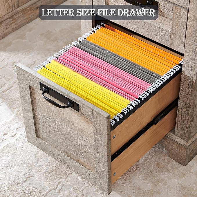 RedLemon 60 Farmhouse Executive Desk with Drawers Wood Home Office Desk w/Charging Station Keyboard Tray File Drawer Storage Cabinet Rustic Computer Writing Desk (Light Rustic Oak)