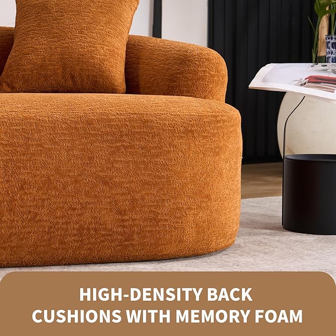 65” Orange Curved Couch&amp Loveseat Sofa with 3 Pillows Compression Couch with Round Armrest Suitable for Small Space Bedroom Living Room Memory Foam Chenille No Assembly (Orange)