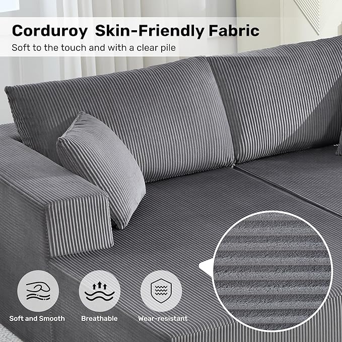 Modular Sectional Sofa146 U-Shaped Boneless Sofa for Living RoomOversized 4-Seater Deep Seat Cloud CouchesCorduroy Upholstered Corner Sofa CouchNo Assembly RequiredDarkgrey
