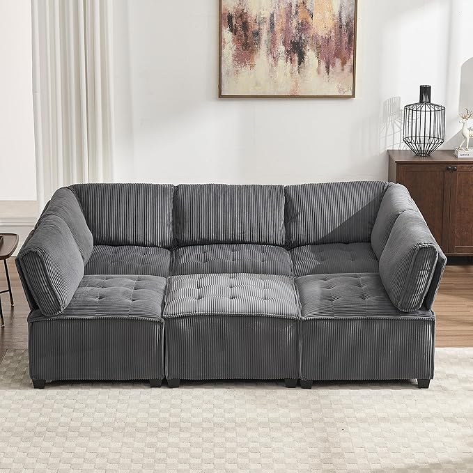 121 Inch Cloud Oversized Modular Sectional Sofa U Shaped Modular Couch with Reversible Chaise Comfy 6 Seat Convertible Sectional Sofa with Ottoman for Living Room Dark Grey