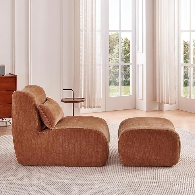 Modern Lounge Chair with Ottoman Compressed Upholstered Recliner for Small Spaces Comfortable Accent Sofa for Living Room Bedroom or Apartment