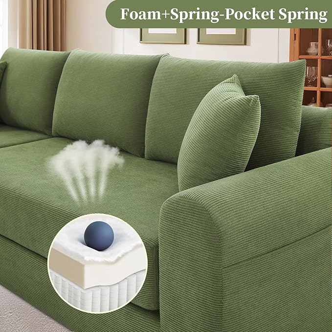 KBQ Modular Sectional Couch in a Box 103 L Shaped Boneless Cloud Couch with Deep Seat Convertible Sofa Bed for Living Room Bedroom Apartments No Assembly Required Green Left Facing Chaise