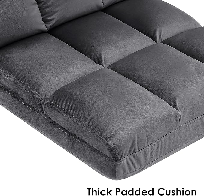 MCombo Velvet Accent Chair with Ottoman Set Modern Armless Chair for Living Room Bedroom Small Spaces Fabric 0014 (Dark Grey)