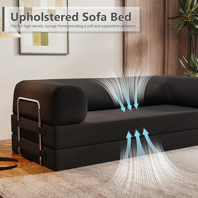78.8 Folding Convertible Sofa Bed 4-in-1 Floor Sofa Modular Futon CouchPull Out Couch Memory Foam King Size Sofa BedNo Assembly Needed Boneless Couch for Living Room (Black)