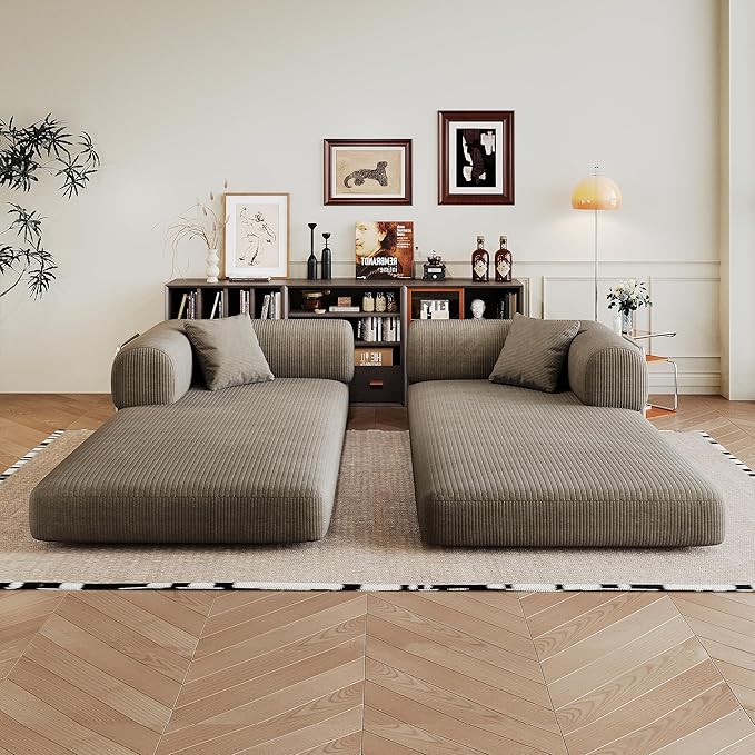 KEIKI 78.8 inch Compression Sofa Convertible Floor Sofa Bed Comfy Futon Couch Sleeper Bed Corduroy Folding Loveseats for Living Room Camel