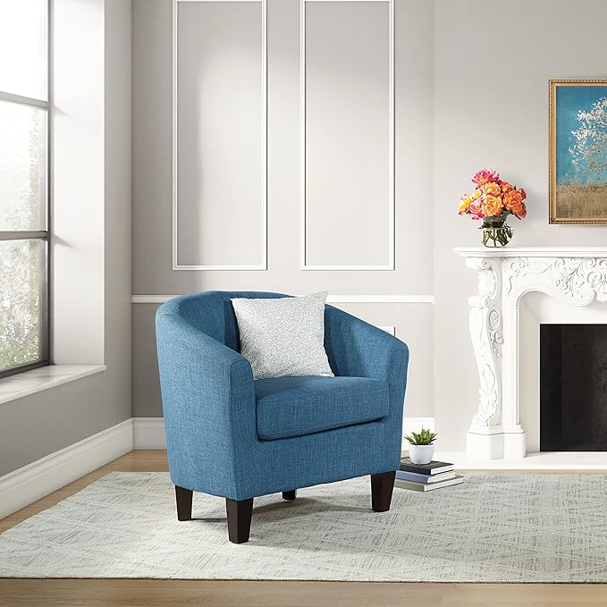 OSP Home Furnishings Ethan Tub Accent Chair with Dark Espresso Wood Legs Blue Denim Fabric