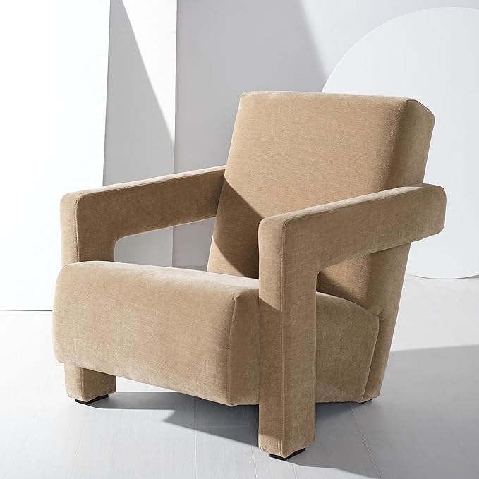 SAFAVIEH Couture Collection Taylor Modern Light Brown Velvet Upholstered Accent Chair (Fully Assembled)