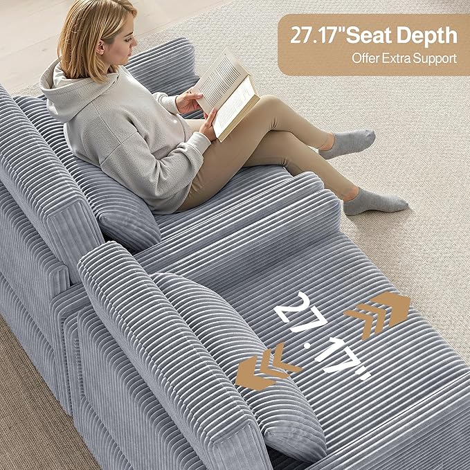 Ahomly 3 in 1 Convertible Sleeper Chair Corduroy Single Sleeper Sofa Bed for Adults 75.2 Long Pull Out Chair Bed with Side Pockets for Living Room Small Place Gray