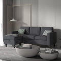 Dark Grey Convertible Sectional Sofa CouchModern Linen Fabric Upholstered L-Shaped Sofa Couch with Armrest Pockets3-Seat Sofa with Reversible Storage Ottoman for Living Room Small Space Apartment