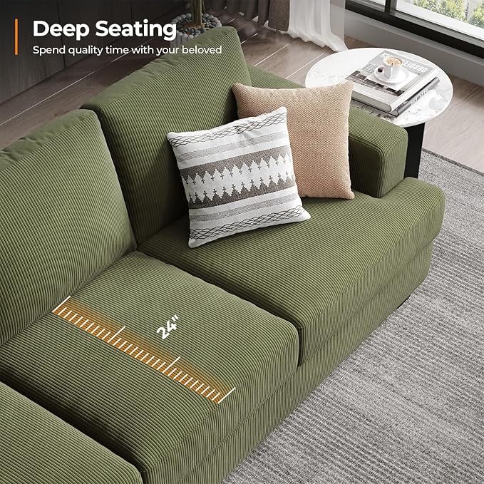 89 Inch Sofa with Extra Deep Seats Oversize 3 Seater Sofa for Living Room Modern Couch and Sofa Comfy Armrests and Seats and Backrests Easy Installation Corduroy Fabric Green