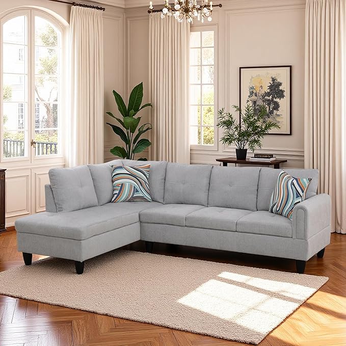 L Shaped Couch Sectional Couches with Chaise 3 Pieces Modular Convertible Sofa for Living Room Furniture Sets and Small Apartment Grey