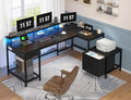 95.6'' Office Desk with LED Lights &amp Power Outlets L Shaped Gaming Desk with Drawers Two Person Computer Desks with Monitor Stand for Home Office Study Room and Bedroom Black