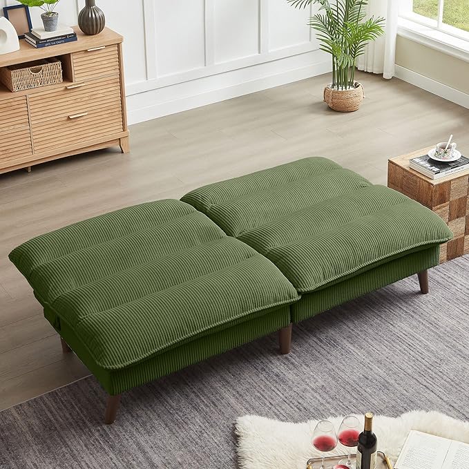 72 Futon Sofa Bed Futon Couch with Adjustable Backrest Recliner Small Loveseat for Living Room Office Apartment Corduroy Loveseat Green