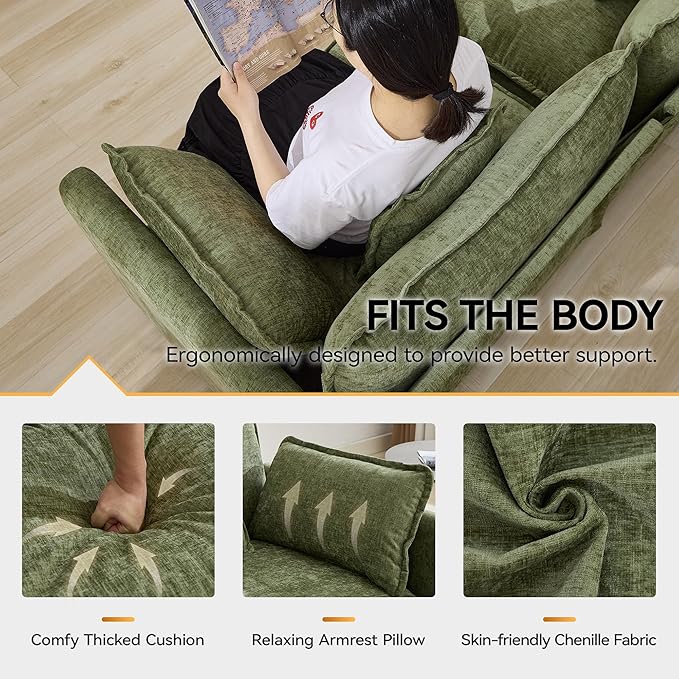 76'' Cloud Deep Seat Loveseat Upholstered Chenille Modular 2-Seats Sectional Sofa Couch Modern Comfy Settee Loveseat for Living Room Set Small Apartment Green