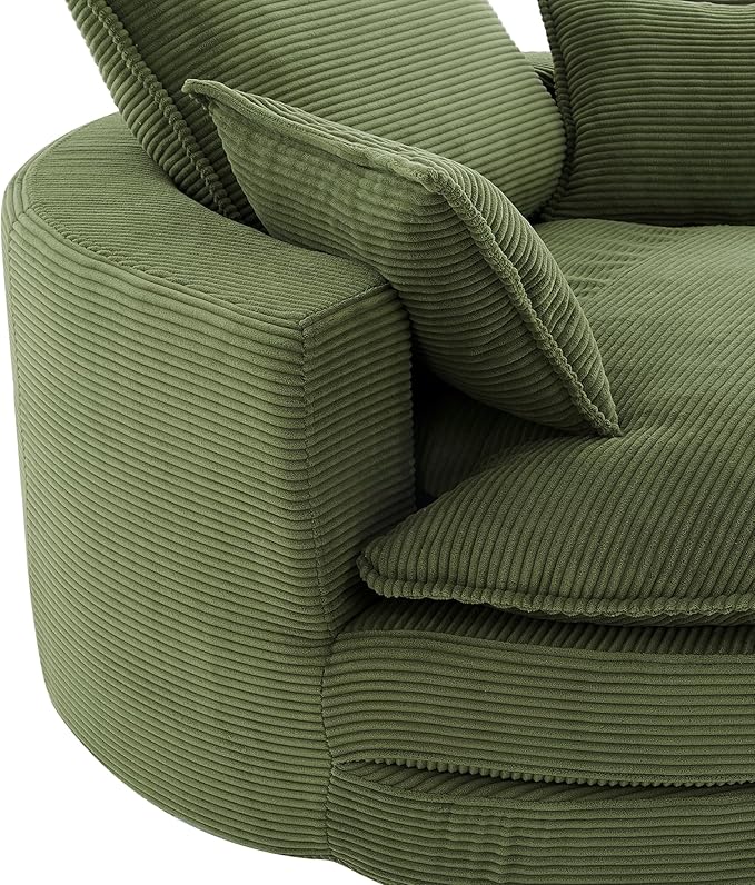 Merax 360° Swivel Sofa Chair 57.5 Swivel Accent Barrel Chair with Dual-Layer Cushion Design Modern Corduroy Leisure Sofa Round Chaise Lounge with 3 Removable Pillows for Living Room Bedroom