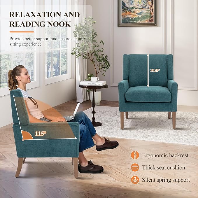 Accent Chairs for Living Room Mid-Century Wooden Fabric Living Room Chairs Arm Chair Side Chairs for Living Room Bedroom Reading Nook