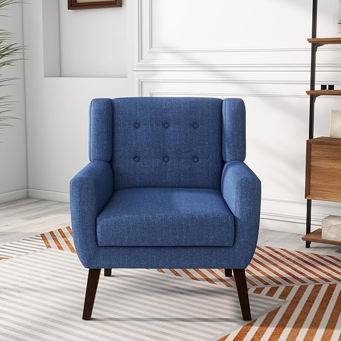 Accent Chair Set of 4 Mid Century Modern ArmchairComfy Single Sofa for Living RoomButton Tufted Armrest Reading Seat Bedroom Side Sitting for Home OfficeRecliner Chair Home Theater SeatingBule