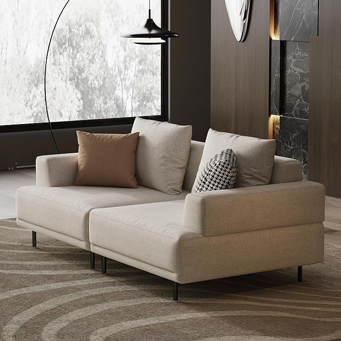 Cream Fabric Sectional Sofa – Contemporary Upholstered Couch with Metal Legs for Living Room (66.1inch-2Seats)