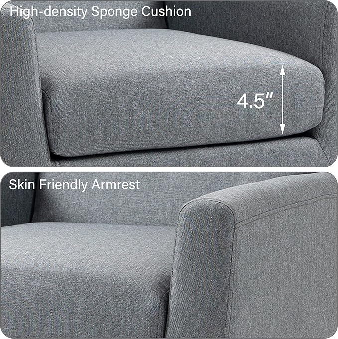 Accent Chair Mid-Century Modern Fabric Chairs with Arms for Living Room Comfy Upholstered Club Single Sofa Armchair for Bedroom Waiting Room with Solid Wood Frame (Fabric Grey Set of 2)