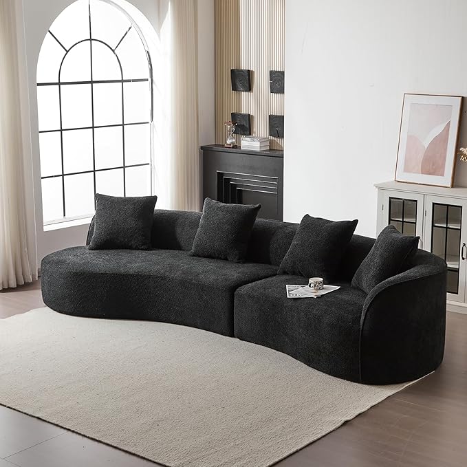 Christopher Knight Home Braebt 126 Sectional Sofa with 4 Throw Pillows 5-Seater Large Modular Sofa Couches Comfy Curved Upholstered Cloud Couch for Living Room Study No Assembly Required Black