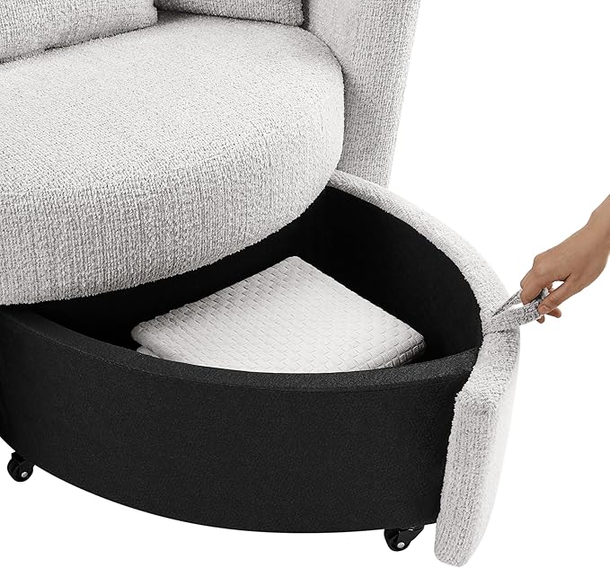 Studio Living® Beckett 48 Storage Chair Modern Farmhouse Pocket Coil Comfort Easy Assembly Chenille Fabric Ivory