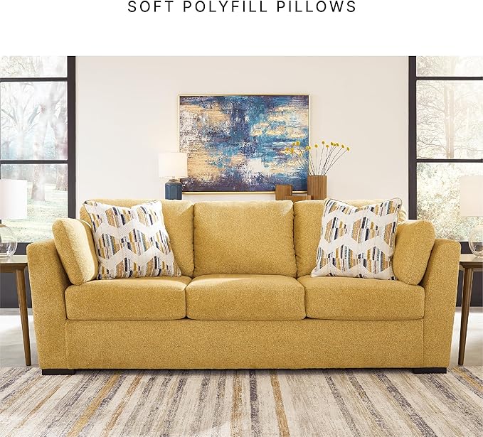Signature Design by Ashley Keerwick Scandinavian Sofa with 4 Toss Pillows Yellow