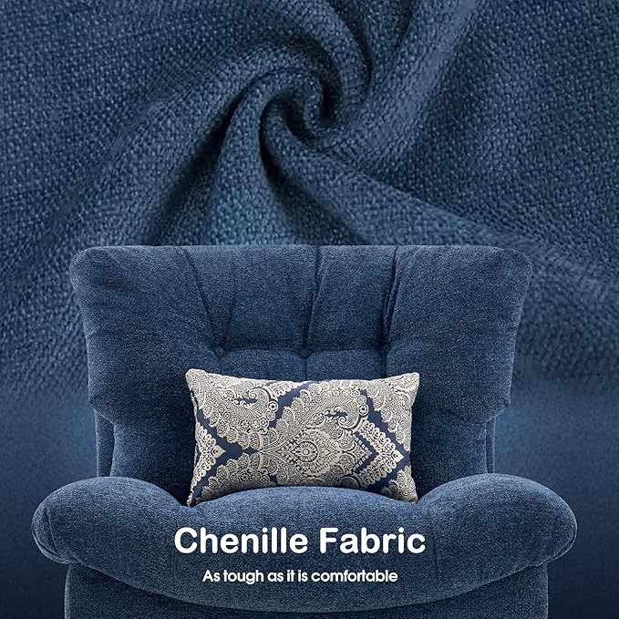 MCombo Swivel Accent Chair Modern Tufted Upholstered Armless Chairs Wide Seat Single Sofa Chair for Living Room Bedroom LW753 (Blue)