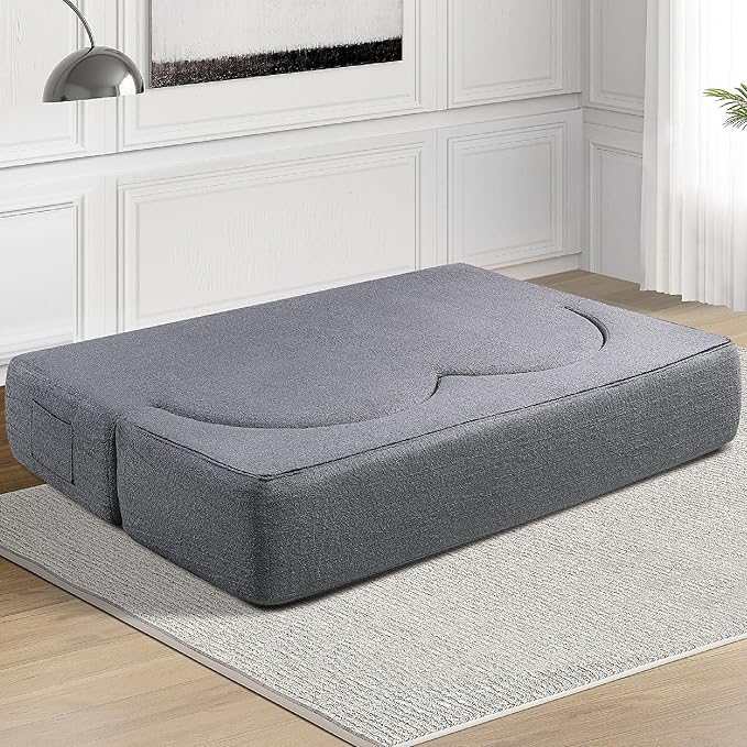 KEIKI 79 Convertible Floor Sofa Bed Fold ‌Teddy Sleeper Cloud Couch with Storage &amp Deep Seat Comfy Upholstery Curved Boneless Futon Couches 2-in-1 Sofas for Living Room Bedroom No Assembly G