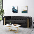 Merax Comfy 3-seat Sofa with Tufted Back and Arm and Gold Iron Legs Modern Couch for Living Room Bedroom Apartment Office Black