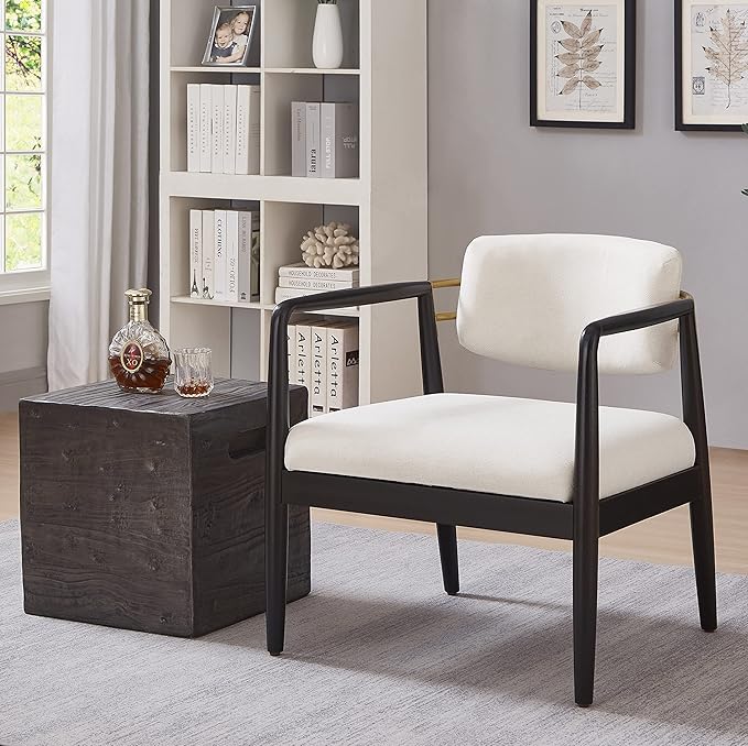Ball &amp Cast Modern Accent Chair Upholstered Club Chair Comfy Side Armchair with Wooden Frame Ivory