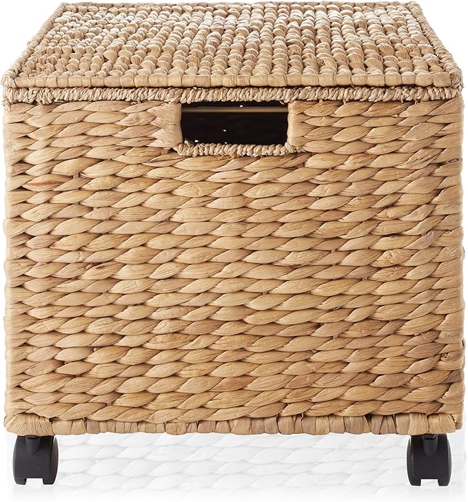 Casafield Rolling Filing Cabinet Natural - Water Hyacinth File Organizer with Lid and Locking Wheels Home Office Storage for Hanging Folders