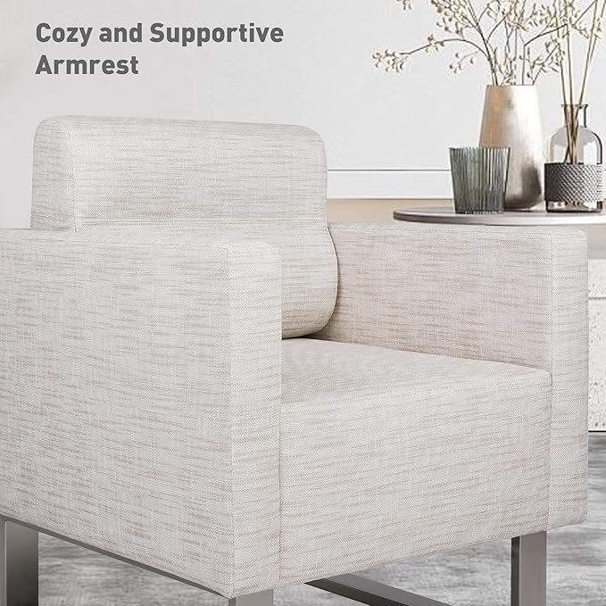 Modern Leather Accent Chair for Living Room Oversized Single Sofa Chair with Stainless Steel Frame Comfy Side Chair with Wide Backrest and Armrests for Bedroom Office Waiting Room White