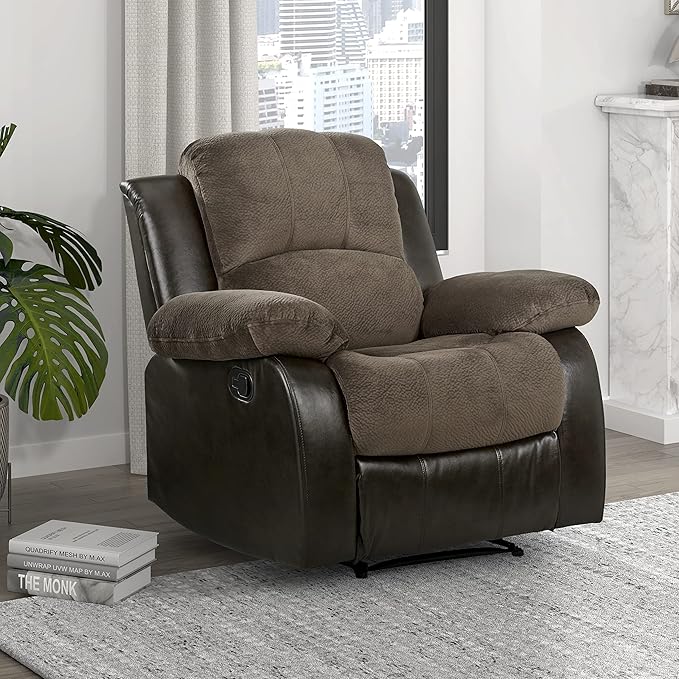 Lexicon Baluze Faux Leather Wall Hugger Recliner Chair for Living Room Office RV - High-Density Foam Sturdy Solid Wood Frame - Chairs Living Room Recliners for Small Spaces - Brown Shades