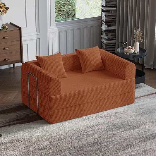 HouseMila 53.15 Convertible Sofa Bed4-in-1 Futon Sofa Bed Modular Loveseat Sleeper Folding Pull Out Couch with Pillows No Assembly Required Boneless Couch for Living Room Bedroom Guest RoomOrange