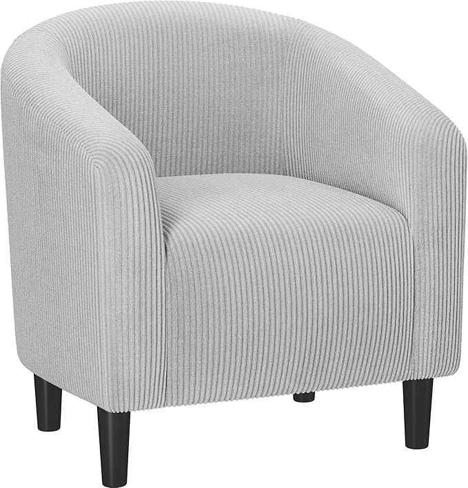 Yaheetech Accent Barrel Chair Corduroy Fabric Club Chair Furry Sherpa Elegant Armchair with Cozy Soft Padded for Living Room Bedroom Reception Room Office Light Gray