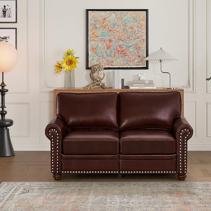Loveseat Velvet Fabric Two- Seater Couch Buckle Design and Rivet Decoration Deep Seated Double Sofa Suitable for Living Room Bedroom Apartment Hotel etc (brown-01)