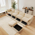 Aoowow Modular Sectional Sofa with Pullout Storage Seat 146.4” L-Shaped Chenille 4-Seat Sofa Couch with Storage Ottoman Upholstered Deep Couches for Living Room Apartment OfficeWheat