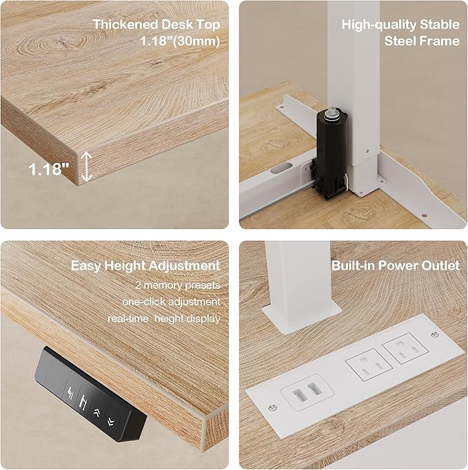 63 Standing Desk with File Cabinet Privacy Panel AC/USB 1.18 Desktop Executive L Shaped Height Adjustable Electric Stand Up Desk Home Office Table with 3 Drawers Light Walnut