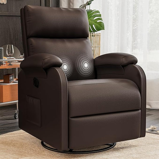 Homall Recliner Chair 360 Swivel Rocking Chair for Adults Massage Nursery Chair with Adjustable Backrest and Footrest PU Leather Glider Rocker Recliners with Side Pocket for Living Room (Brown)