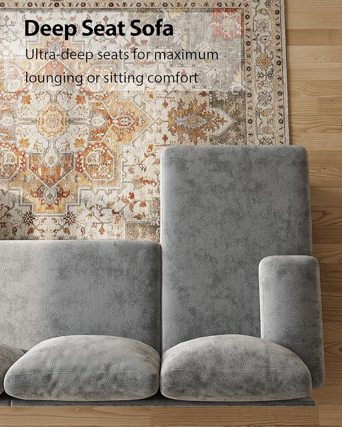 U-Shaped Sectional Couches for Living Room | Cheille Sofa with Double Chaise | 112 Inch Light Grey Sectionals Couch for Apartment
