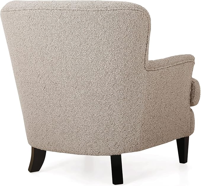Christopher Knight Home Winnie Boucle Upholstered Wingback Club Chair and Ottoman Set Birch Wood Legs Living Room Accent Armchair with Footrest Bedroom/Reading Room Warm Stone Gray+Matte Black